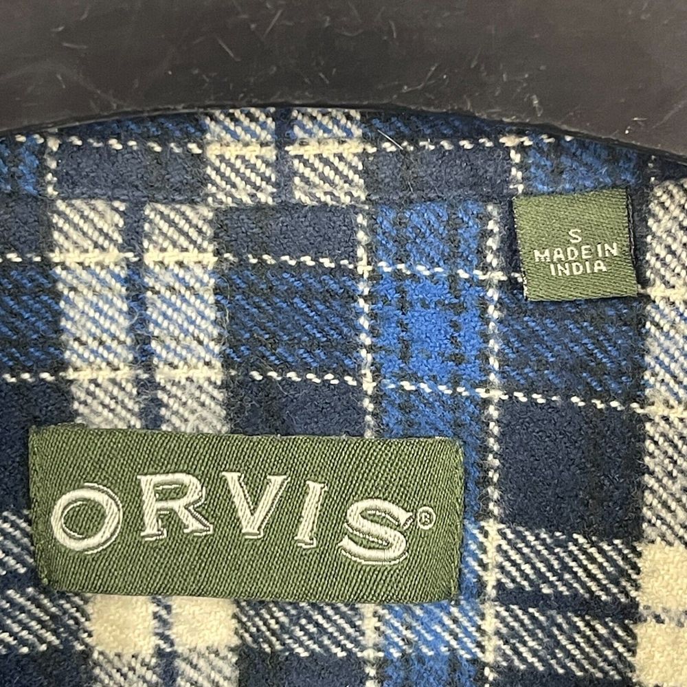 Orvis Mens Small FLANNEL Long Sleeve Button Up 100% Cotton Shirt Blue Plaid - Picture 2 of 6